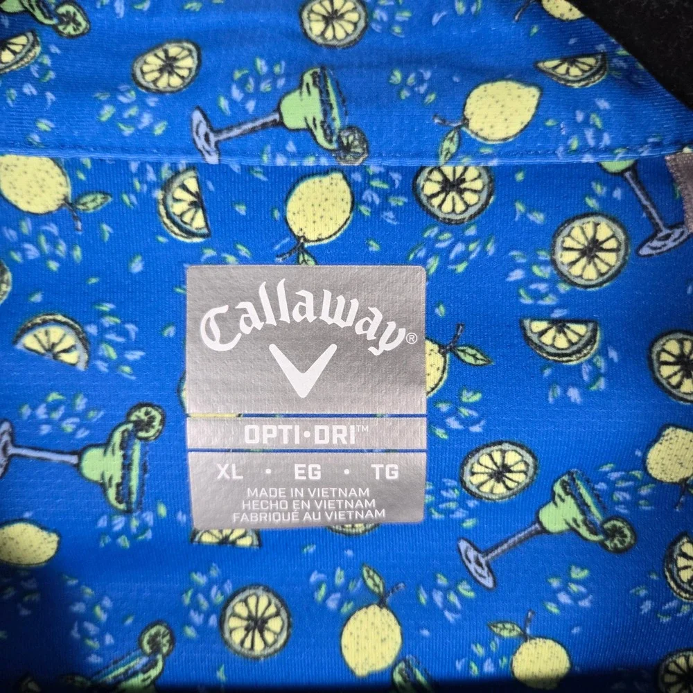 Callaway Men Opti-Dri Golf Polo Shirt XL Blue Margarita Lemon Swing Tech Stretch